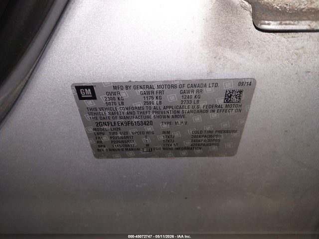 Продаж на аукціоні авто 2015 Chevrolet Equinox 1lt, vin: 2GNFLFEK9F6153420, номер лоту: 45072747
