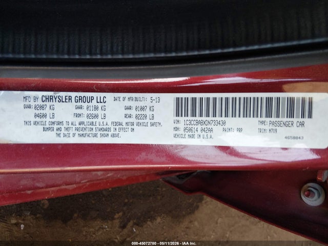45072780 :رقم المزاد ، 1C3CCBABXDN733430 vin ، 2013 Chrysler 200 Lx مزاد بيع