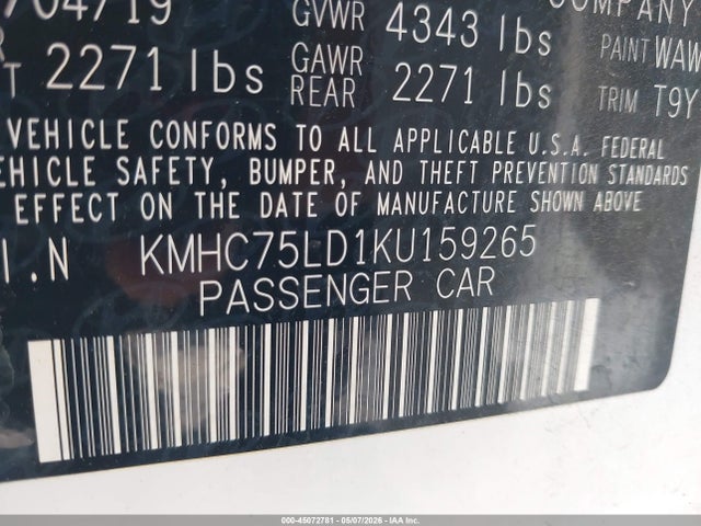 KMHC75LD1KU159265 Hyundai Ioniq Plug-in Hybrid Limited