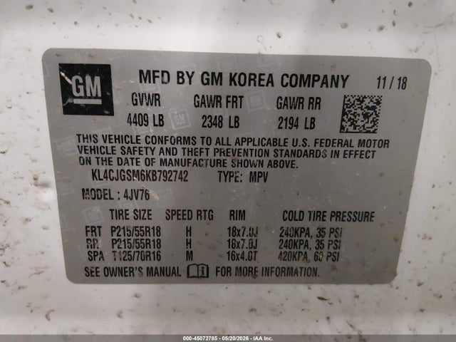 Auction sale of the 2019 Buick Encore Awd Essence, vin: KL4CJGSM6KB792742, lot number: 45072785