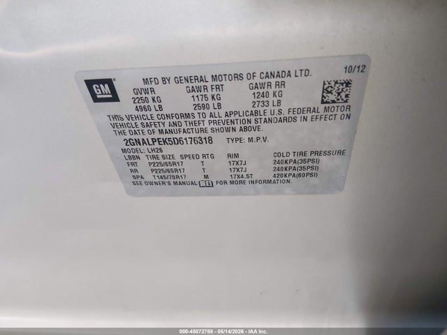 Продажа на аукционе авто 2013 Chevrolet Equinox 2lt, vin: 2GNALPEK5D6176318, номер лота: 45072788