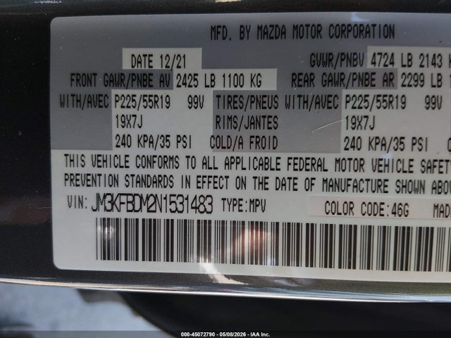 Продажа на аукционе авто 2022 Mazda Cx-5 2.5 S Premium, vin: JM3KFBDM2N1531483, номер лота: 45072790