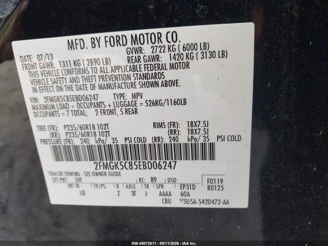 Aukcja sprzedaży 2014 Ford Flex Sel, vin: 2FMGK5C85EBD06247, numer aukcji: 45072811