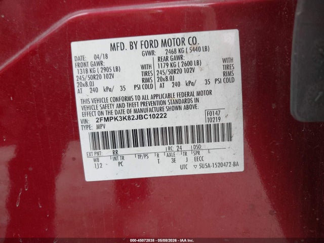 Продажа на аукционе авто 2018 Ford Edge Titanium, vin: 2FMPK3K82JBC10222, номер лота: 45072838
