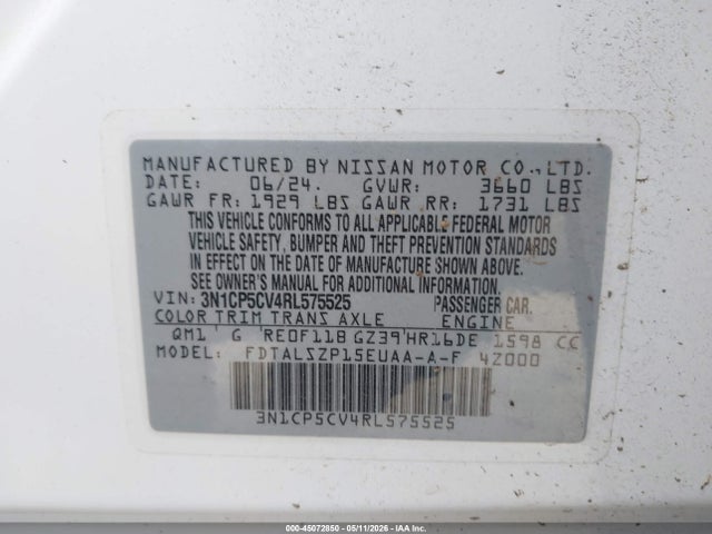 Продаж на аукціоні авто 2024 Nissan Kicks Sv Xtronic Cvt, vin: 3N1CP5CV4RL575525, номер лоту: 45072850