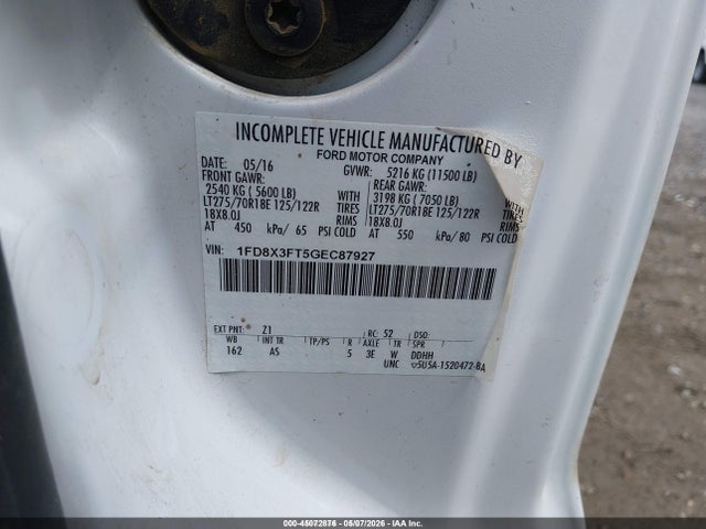 Продаж на аукціоні авто 2016 Ford F-350 Chassis Xl, vin: 1FD8X3FT5GEC87927, номер лоту: 45072876