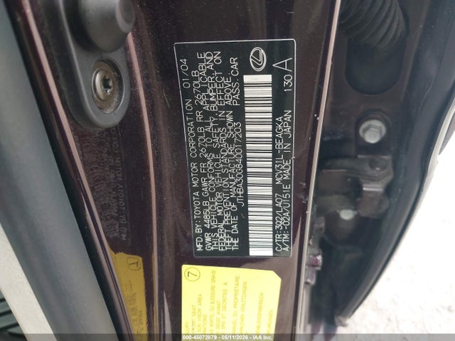 Продаж на аукціоні авто 2004 Lexus Es 330, vin: JTHBA30G840017203, номер лоту: 45072879
