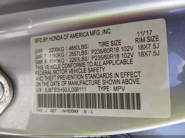 Acura Rdx Technology Package/w/technology/acurawatch Plus Pkg 2018 5J8TB3H50JL008111 Image 9
