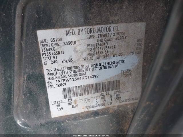 Продаж на аукціоні авто 2004 Ford F-150 Lariat/xlt, vin: 1FTPW12564KD14399, номер лоту: 45072897