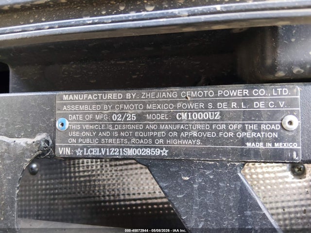 Продаж на аукціоні авто 2025 Cf Moto Uforce 1000, vin: LCELV1Z21SM002859, номер лоту: 45072944