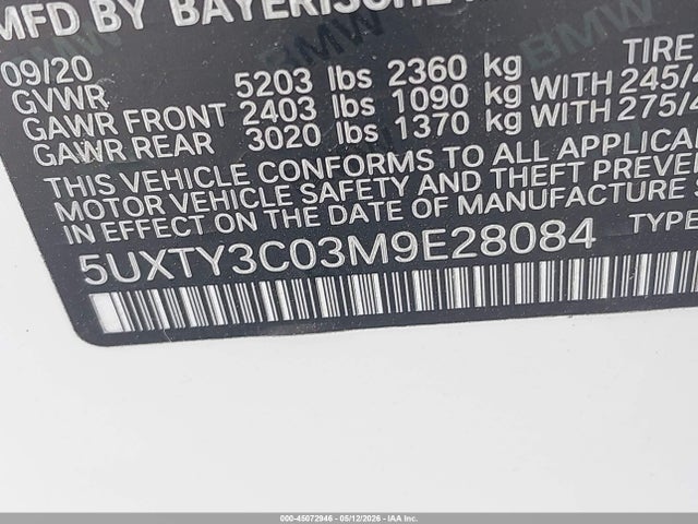 5UXTY3C03M9E28084 BMW X3 Sdrive30i