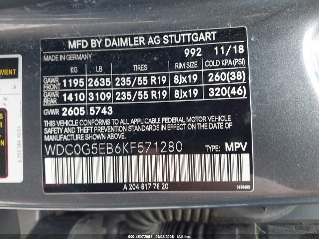 WDC0G5EB6KF571280 Mercedes-Benz Glc 350e 4matic