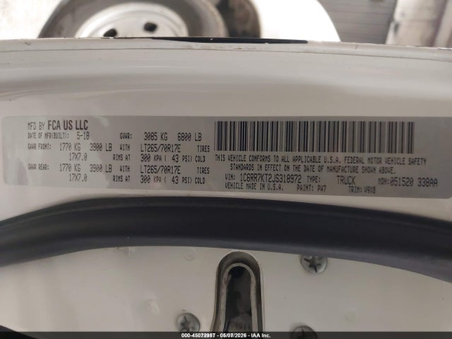 45072957 :رقم المزاد ، 1C6RR7KT2JS318972 vin ، 2018 Ram 1500 Tradesman  4x4 5'7 Box مزاد بيع