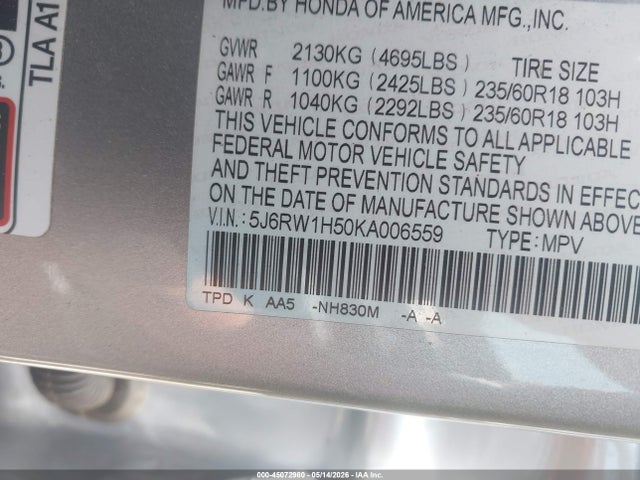 Aukcja sprzedaży 2019 Honda Cr-v Ex, vin: 5J6RW1H50KA006559, numer aukcji: 45072980