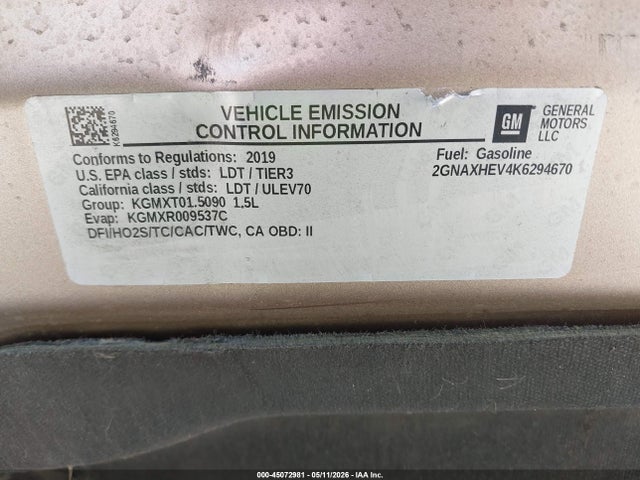 Aukcja sprzedaży 2019 Chevrolet Equinox Ls, vin: 2GNAXHEV4K6294670, numer aukcji: 45072981