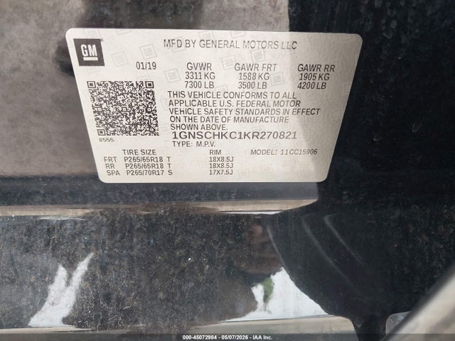 Chevrolet Suburban Lt 2019 1GNSCHKC1KR270821 Image 9