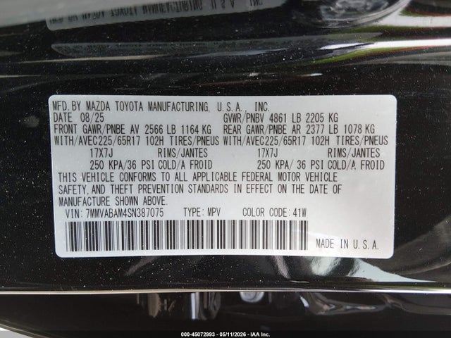 45072993 :رقم المزاد ، 7MMVABAM4SN387075 vin ، 2025 Mazda Cx-50 2.5 S Select Package مزاد بيع