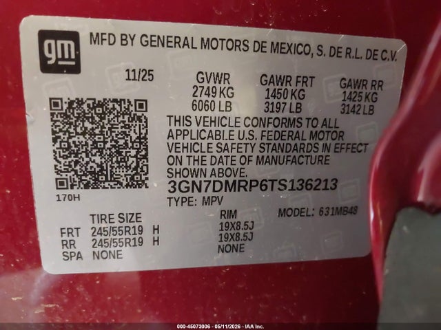 3GN7DMRP6TS136213 Chevrolet Equinox Ev Lt 1
