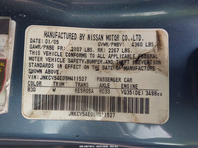 Продаж на аукціоні авто 2005 Infiniti G35, vin: JNKCV54E05M411527, номер лоту: 45073013