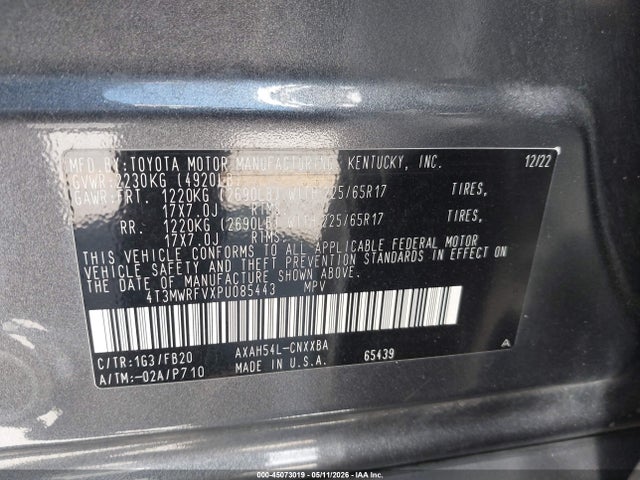4T3MWRFVXPU085443 Toyota Rav4 Hybrid Le