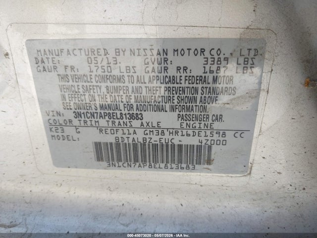 3N1CN7AP8EL813683 Nissan Versa 1.6 Sv