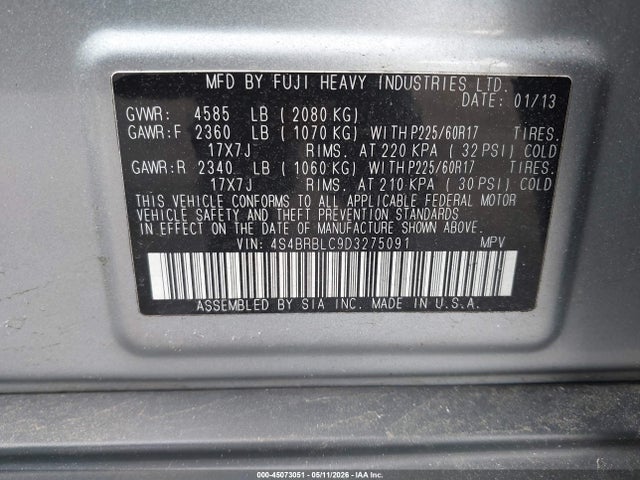Aukcja sprzedaży 2013 Subaru Outback 2.5i Limited, vin: 4S4BRBLC9D3275091, numer aukcji: 45073051