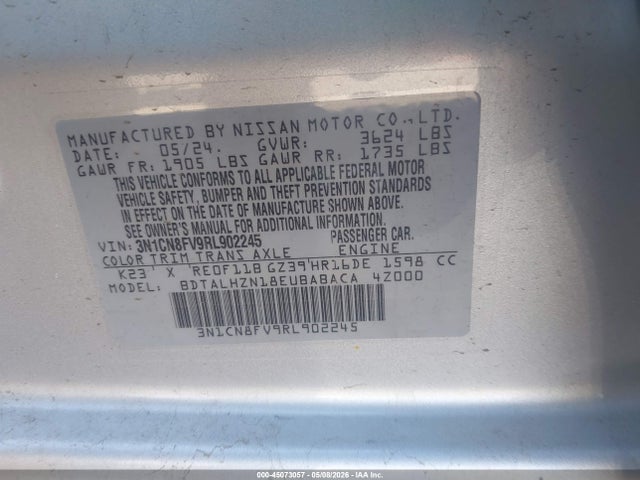 Aukcja sprzedaży 2024 Nissan Versa 1.6 Sr, vin: 3N1CN8FV9RL902245, numer aukcji: 45073057