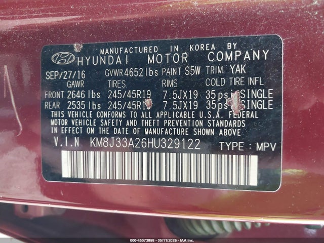 Продаж на аукціоні авто 2017 Hyundai Tucson Limited, vin: KM8J33A26HU329122, номер лоту: 45073058