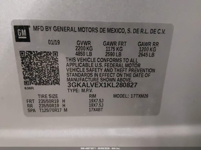 45073071 :رقم المزاد ، 3GKALVEX1KL280827 vin ، 2019 Gmc Terrain Slt مزاد بيع