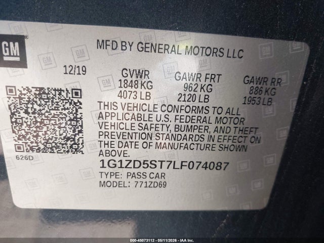 1G1ZD5ST7LF074087 Chevrolet Malibu Fwd Lt