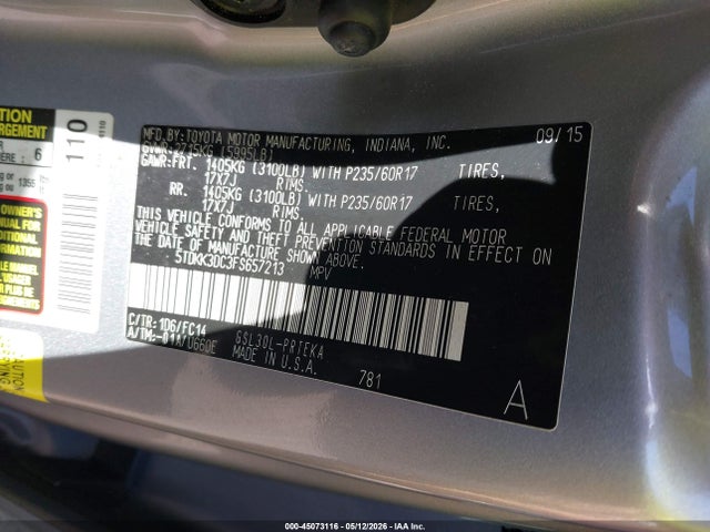 Aukcja sprzedaży 2015 Toyota Sienna Le 8 Passenger, vin: 5TDKK3DC3FS657213, numer aukcji: 45073116