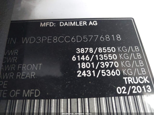 45073125 :رقم المزاد ، WD3PE8CC6D5776818 vin ، 2013 Mercedes-benz Sprinter 2500 High Roof مزاد بيع