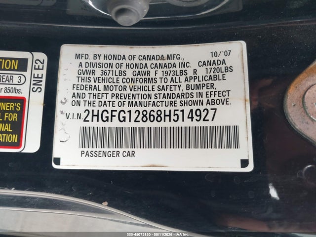 Aukcja sprzedaży 2008 Honda Civic Ex, vin: 2HGFG12868H514927, numer aukcji: 45073150