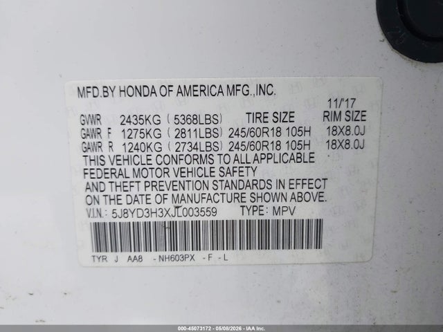 5J8YD3H3XJL003559 Acura MDX
