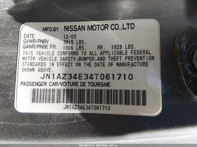 Продаж на аукціоні авто 2004 Nissan 350z Touring, vin: JN1AZ34E34T061710, номер лоту: 45073175