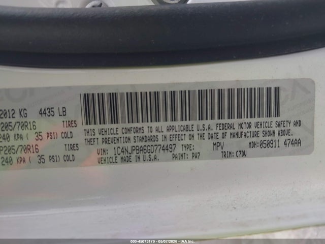 45073179 :رقم المزاد ، 1C4NJPBA6GD774497 vin ، 2016 Jeep Patriot Sport مزاد بيع
