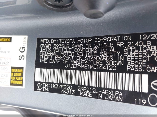 Продажа на аукционе авто 2021 Toyota Corolla Le, vin: JTDEPMAE1MJ164120, номер лота: 45073187