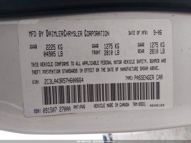 Продажа на аукционе авто 2007 Chrysler 300, vin: 2C3LA43R57H600664, номер лота: 45073197