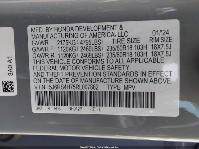5J6RS4H75RL007882 Honda Cr-v Ex-l Awd
