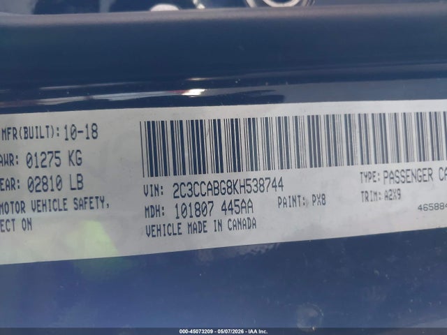 2019 Chrysler 300 300s მანქანა იყიდება აუქციონზე, vin: 2C3CCABG8KH538744, აუქციონის ნომერი: 45073209