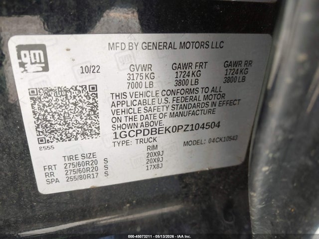Aukcja sprzedaży 2023 Chevrolet Silverado 1500 4wd  Short Bed Custom, vin: 1GCPDBEK0PZ104504, numer aukcji: 45073211
