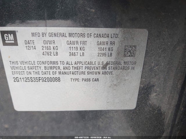Продаж на аукціоні авто 2015 Chevrolet Impala 2lt, vin: 2G1125S35F9200088, номер лоту: 45073220