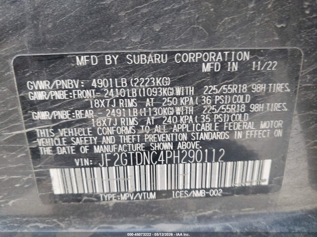 Продажа на аукционе авто 2023 Subaru Crosstrek Hybrid, vin: JF2GTDNC4PH290112, номер лота: 45073222