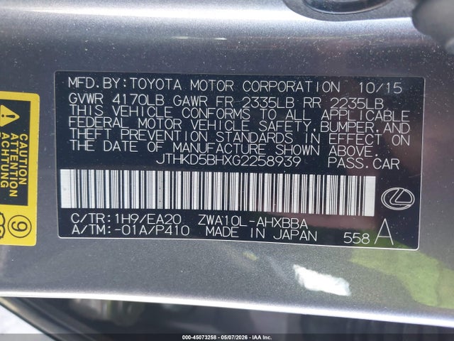 Lexus CT 200H 2016 JTHKD5BHXG2258939 Image 9