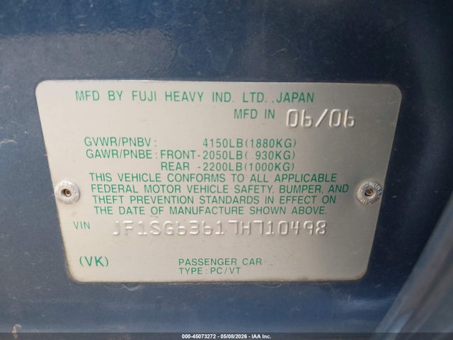 Продаж на аукціоні авто 2007 Subaru Forester 2.5x, vin: JF1SG63617H710498, номер лоту: 45073272