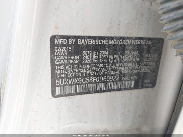 Aukcja sprzedaży 2015 Bmw X3 Xdrive28i, vin: 5UXWX9C58F0D60922, numer aukcji: 45073279