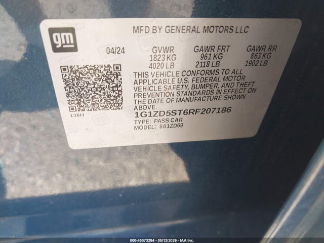 Продажа на аукционе авто 2024 Chevrolet Malibu Lt, vin: 1G1ZD5ST6RF207186, номер лота: 45073284
