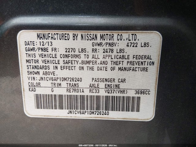 Продаж на аукціоні авто 2013 Infiniti G37 Journey/sport, vin: JN1CV6AP1DM726240, номер лоту: 45073288
