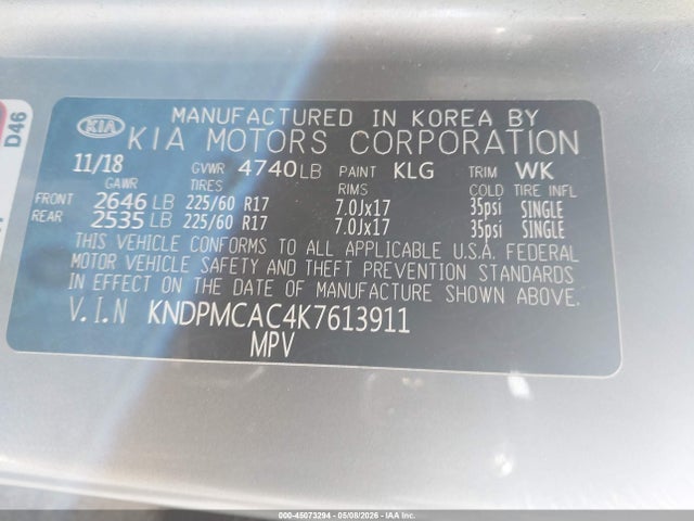 Продажа на аукционе авто 2019 Kia Sportage Lx, vin: KNDPMCAC4K7613911, номер лота: 45073294
