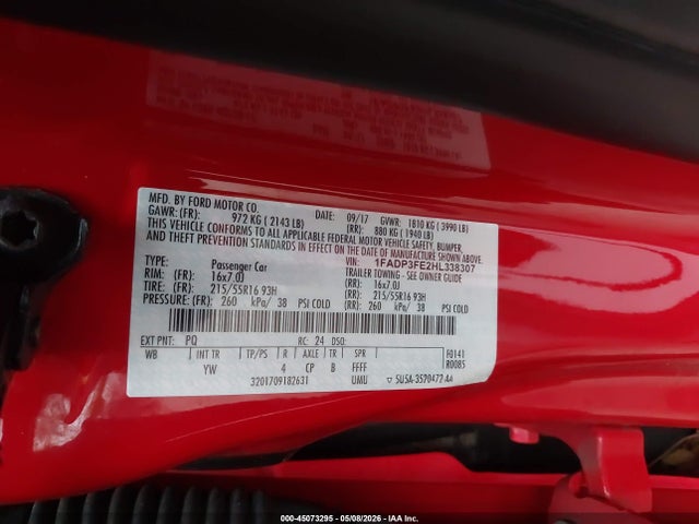 45073295 :رقم المزاد ، 1FADP3FE2HL338307 vin ، 2017 Ford Focus Se مزاد بيع